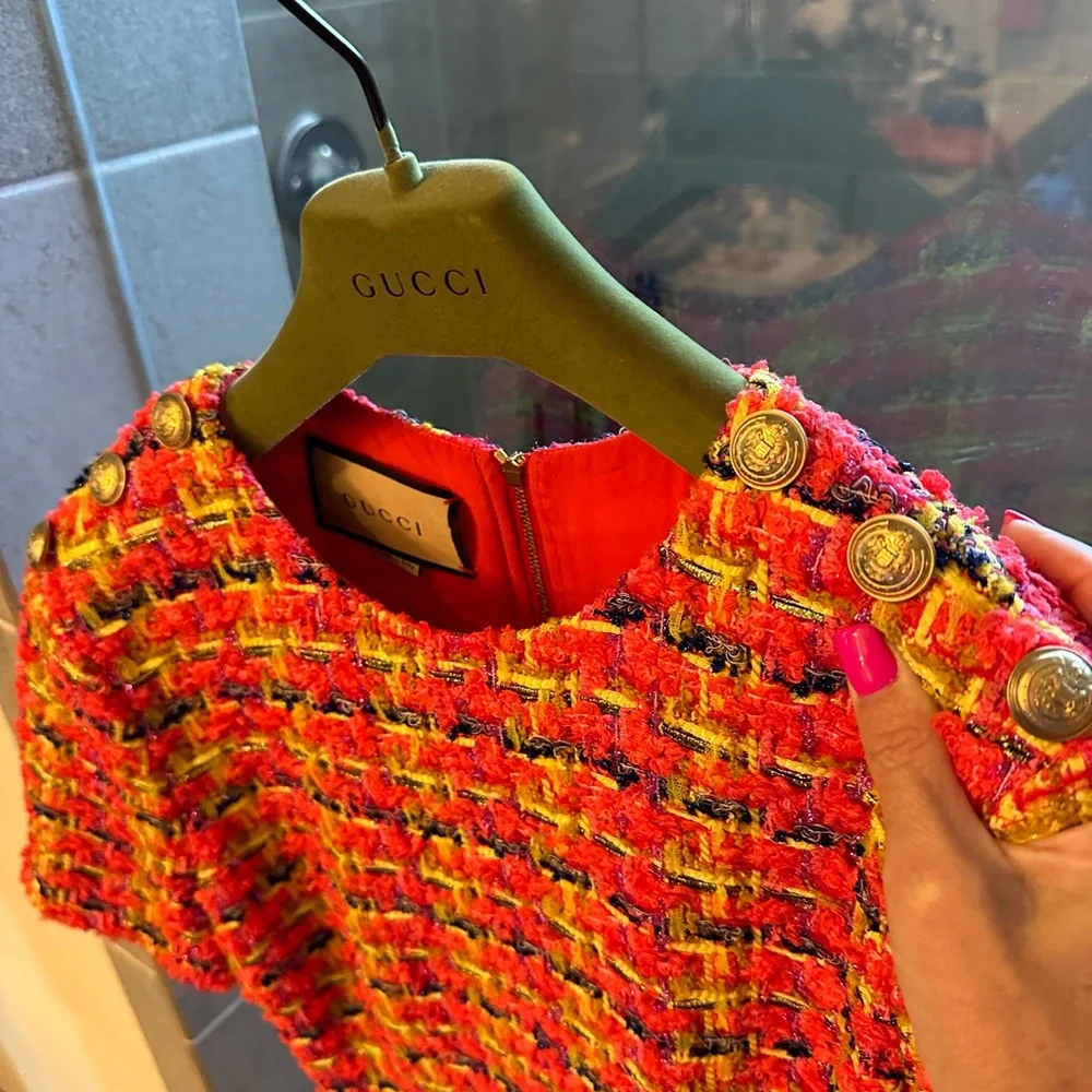 Gucci Neon Lame Tweed Fuchsia & Yellow NWT (detached) - Picture 7 of 10